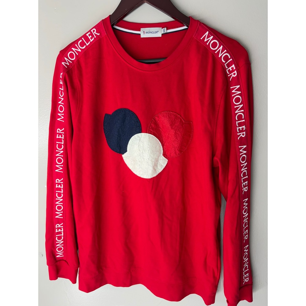 Moncler Maglia Red Long Sleeve Sweatshirt Triple Logo Patch Tape Sleeves XXL